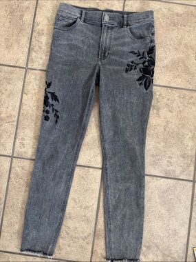 Express Charcoal Embroidered Ankle Legging High Rise Pants